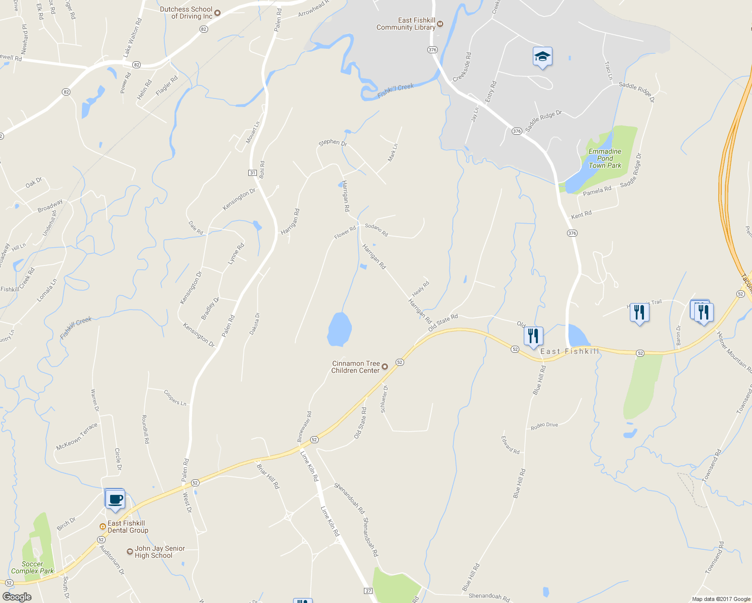 map of restaurants, bars, coffee shops, grocery stores, and more near 19 Harrigan Road in Hopewell Junction