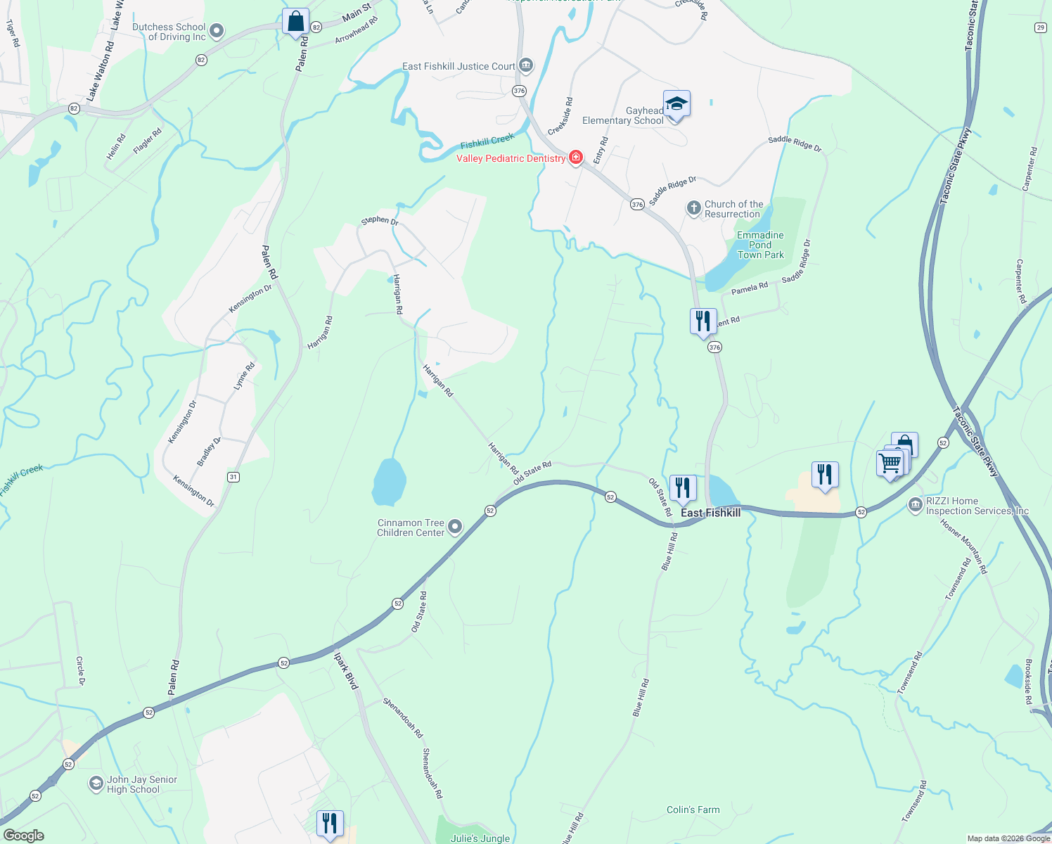 map of restaurants, bars, coffee shops, grocery stores, and more near 14 Harrigan Road in Hopewell Junction
