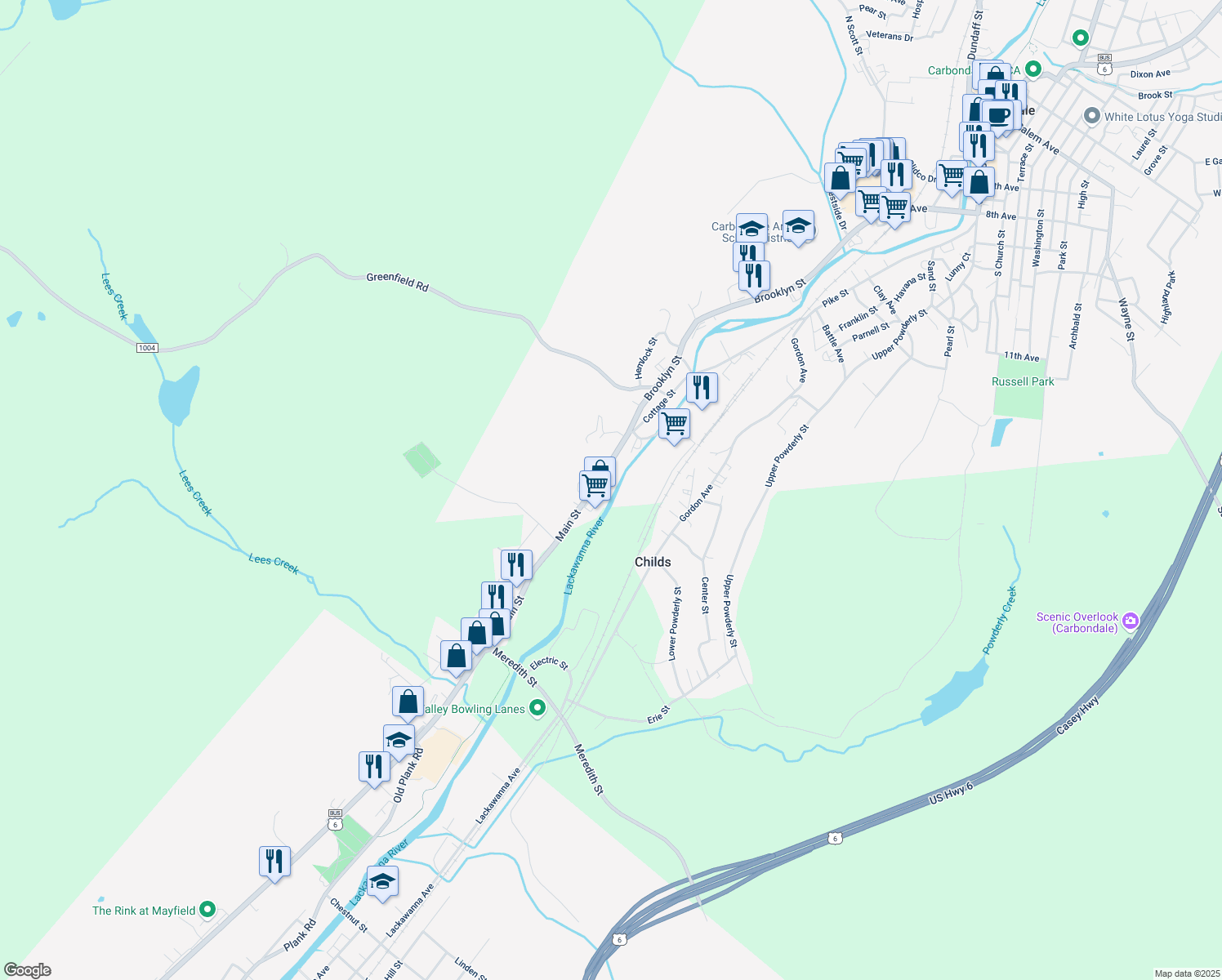map of restaurants, bars, coffee shops, grocery stores, and more near 154 Cottage St in Carbondale