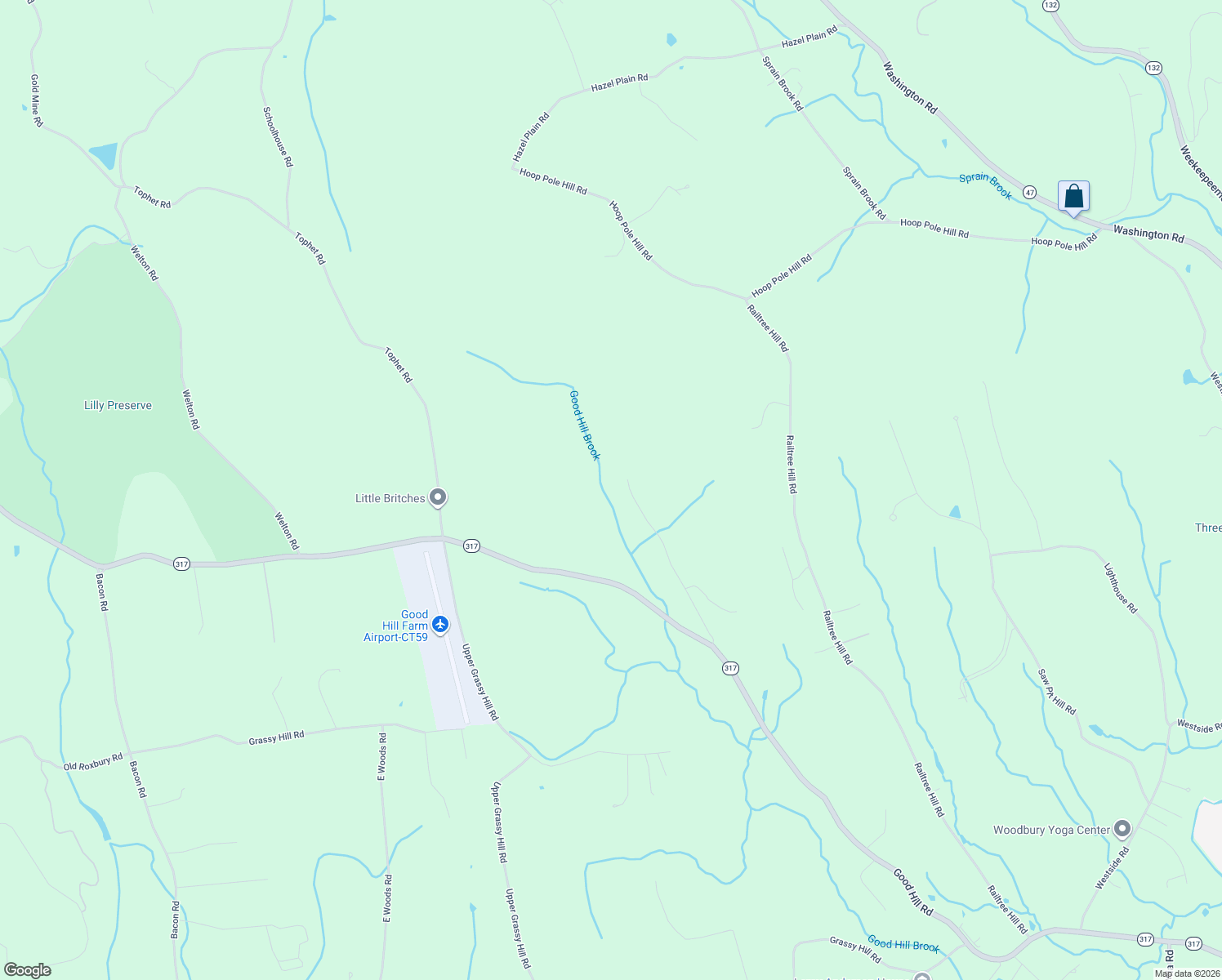 map of restaurants, bars, coffee shops, grocery stores, and more near 22 Woodland Lane in Woodbury