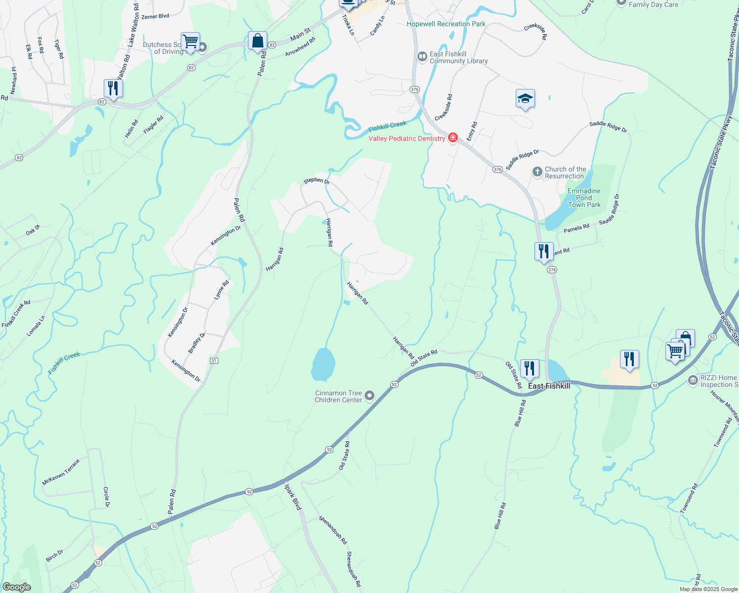 map of restaurants, bars, coffee shops, grocery stores, and more near 40 Harrigan Road in Hopewell Junction