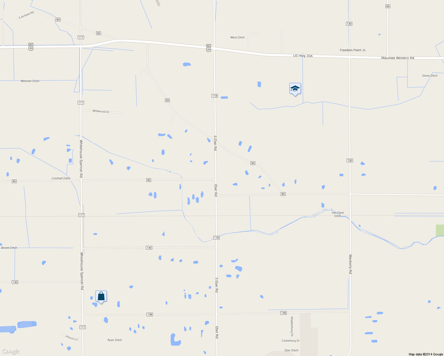 map of restaurants, bars, coffee shops, grocery stores, and more near 4359 Eber Rd in Monclova