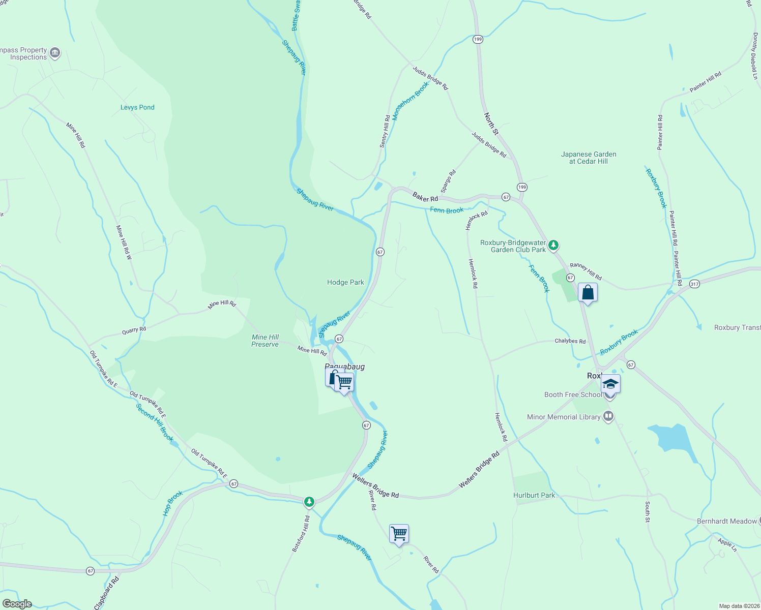 map of restaurants, bars, coffee shops, grocery stores, and more near 2 Evergreen Ln in Roxbury