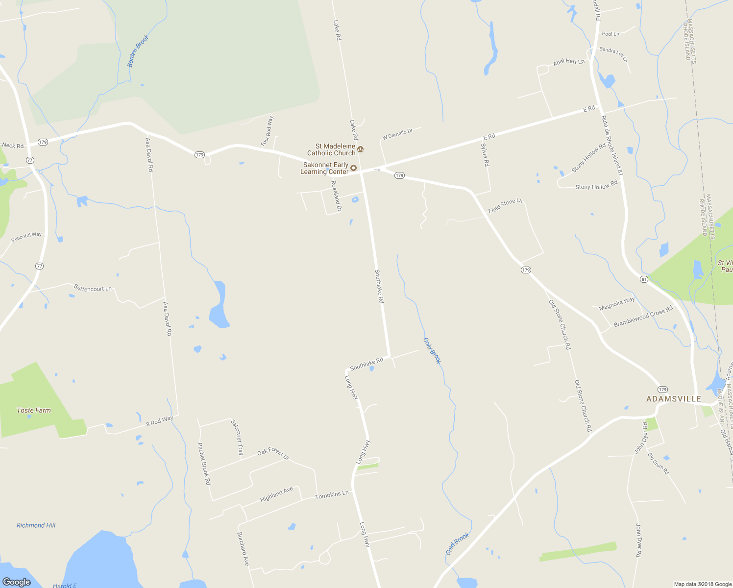 map of restaurants, bars, coffee shops, grocery stores, and more near 101 Southlake Road in Tiverton