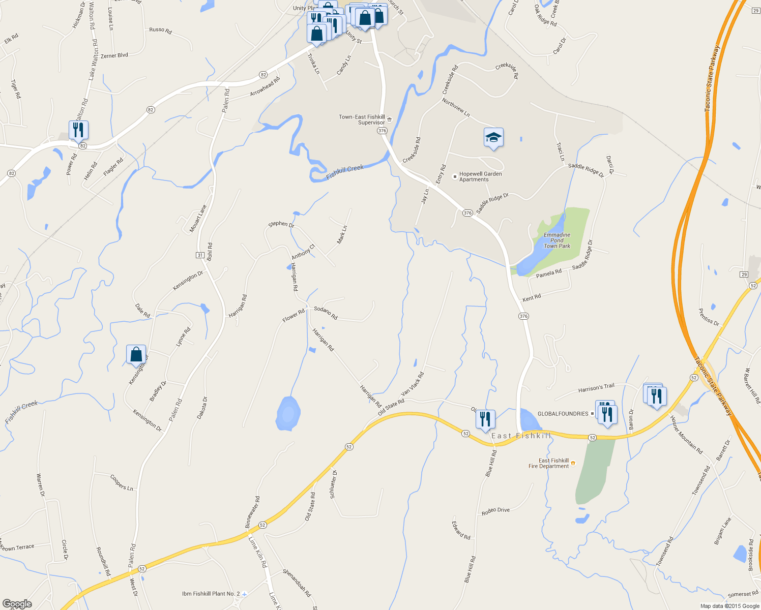 map of restaurants, bars, coffee shops, grocery stores, and more near 36 Sodano Road in Hopewell Junction