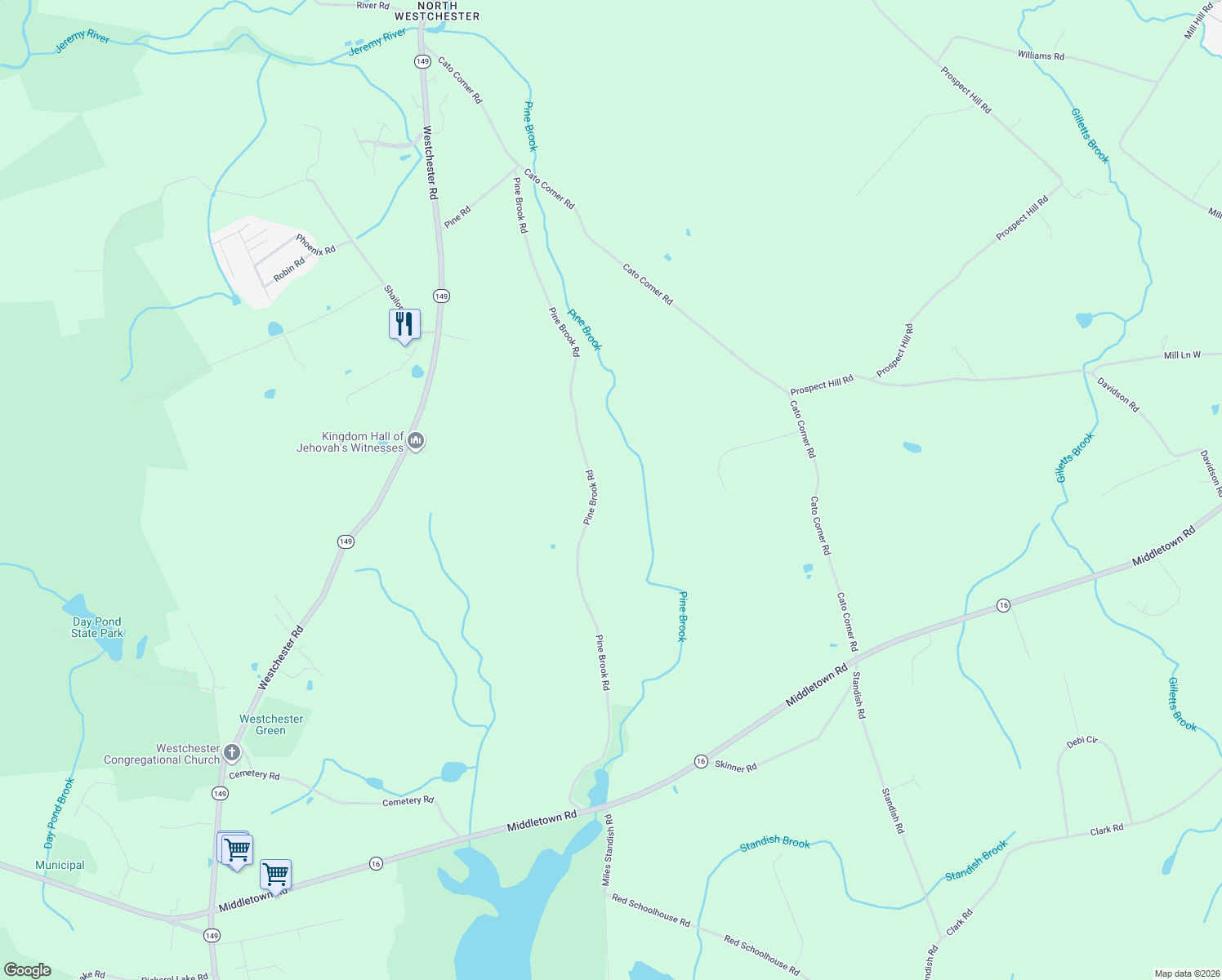 map of restaurants, bars, coffee shops, grocery stores, and more near 132 Pinebrook Road in Colchester