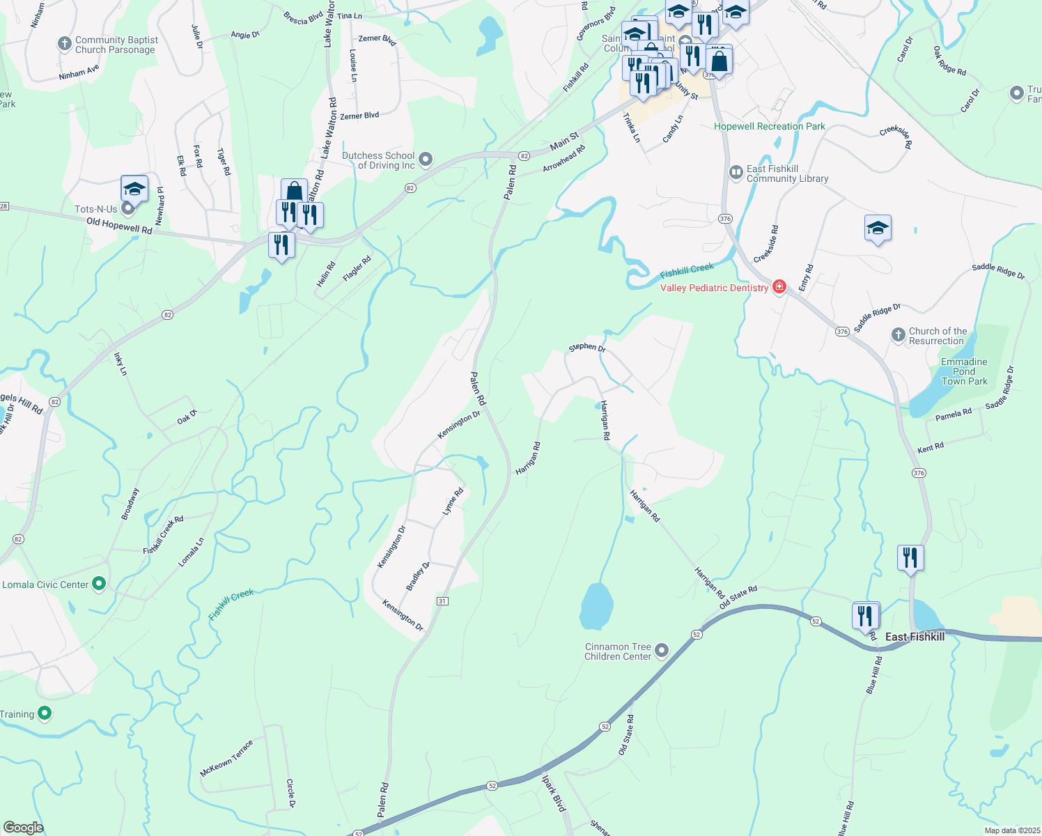 map of restaurants, bars, coffee shops, grocery stores, and more near 102 Harrigan Road in Hopewell Junction