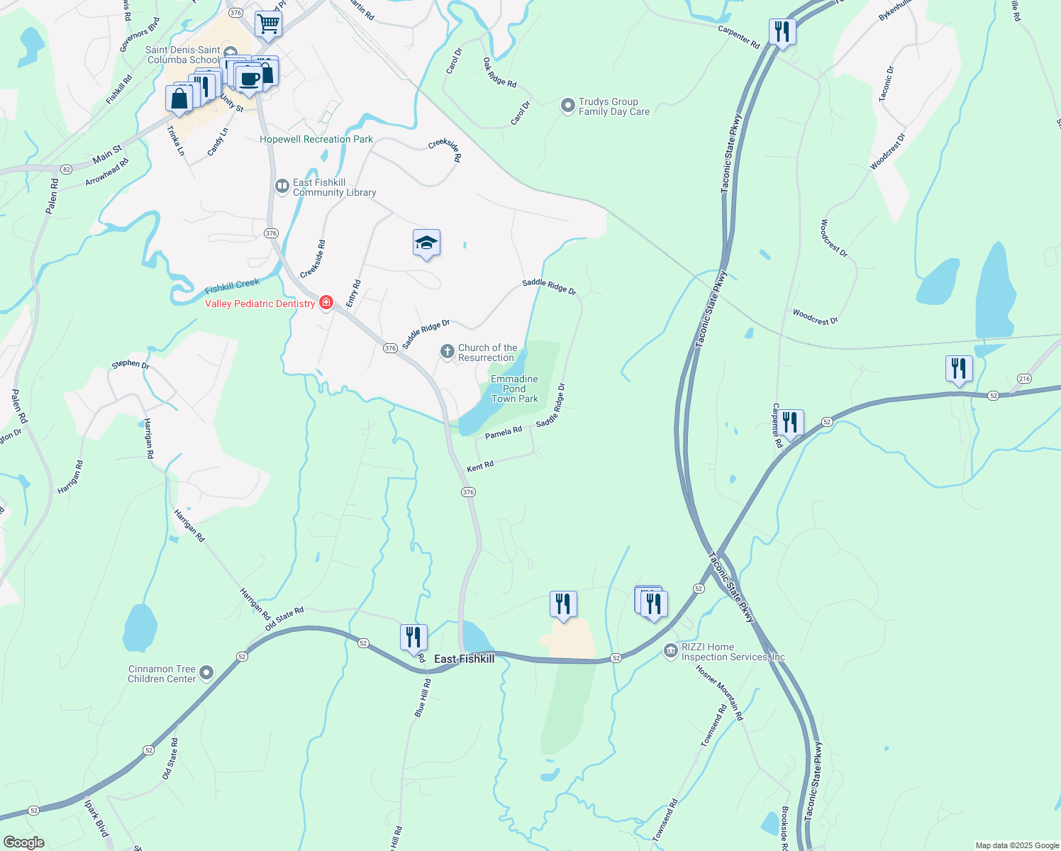 map of restaurants, bars, coffee shops, grocery stores, and more near 102 Saddle Ridge Drive in Hopewell Junction
