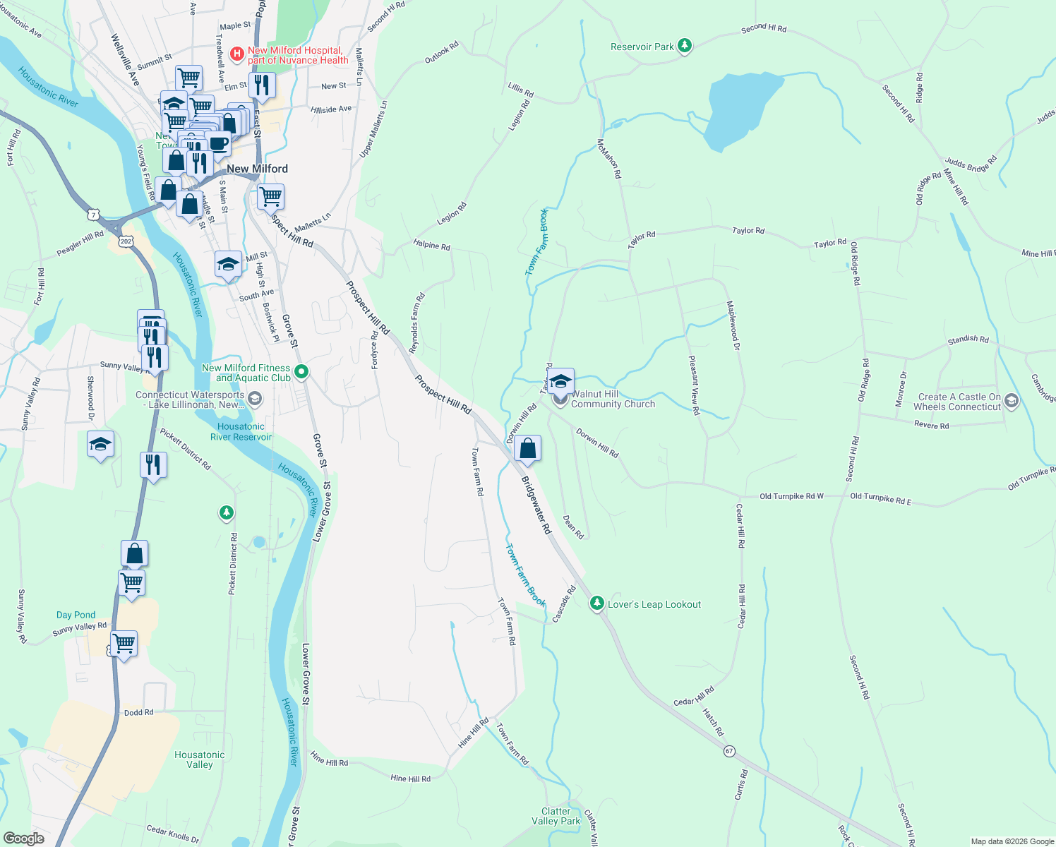 map of restaurants, bars, coffee shops, grocery stores, and more near 4 Dorwin Hill Road in New Milford
