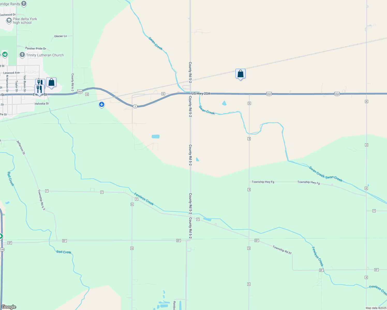 map of restaurants, bars, coffee shops, grocery stores, and more near 6490 County Road 5-2 in Delta