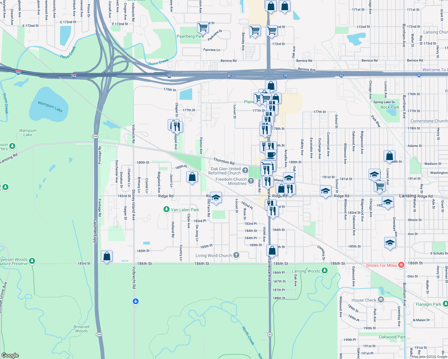 map of restaurants, bars, coffee shops, grocery stores, and more near 2063 Indiana Avenue in Lansing