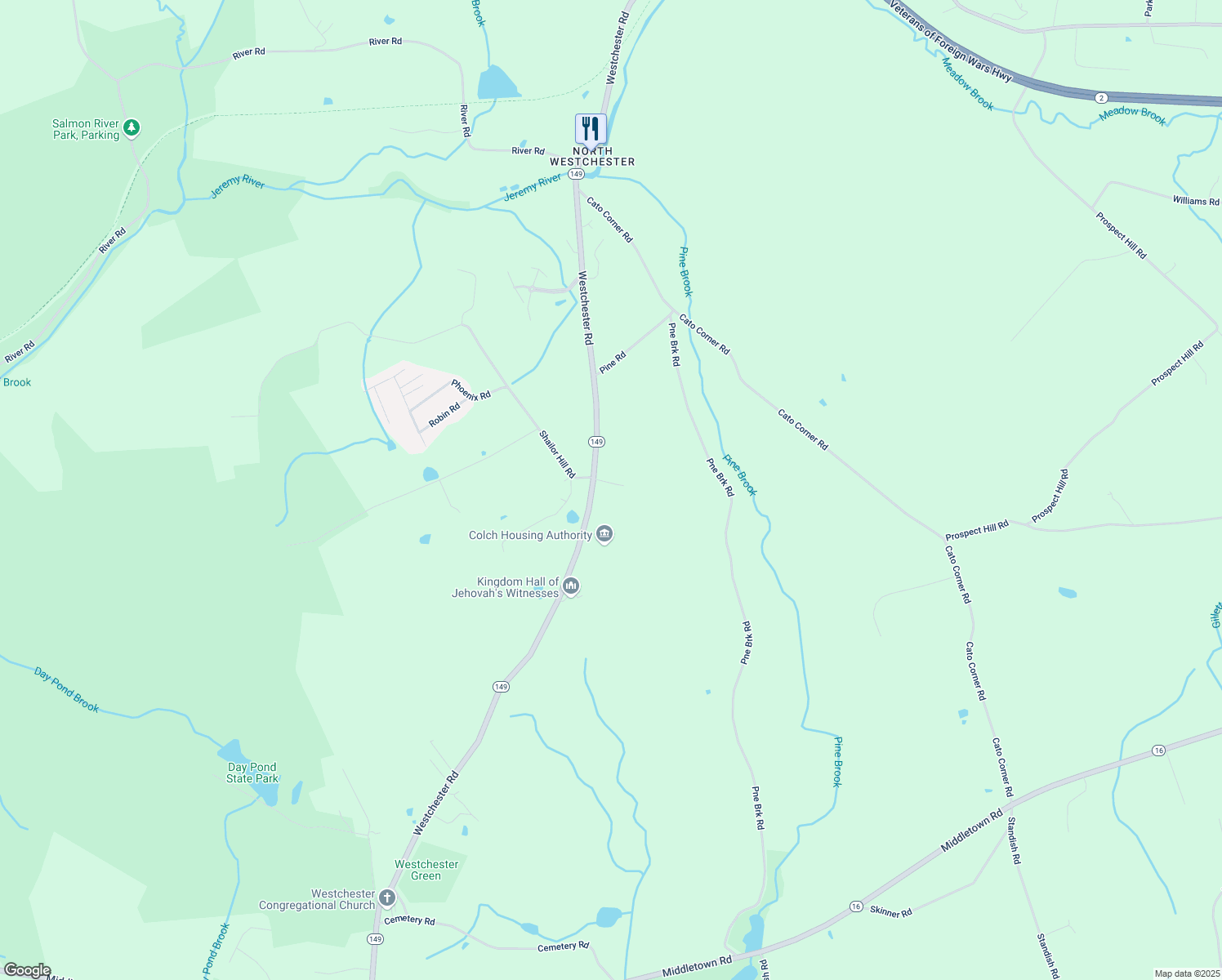 map of restaurants, bars, coffee shops, grocery stores, and more near 259 Westchester Road in Colchester