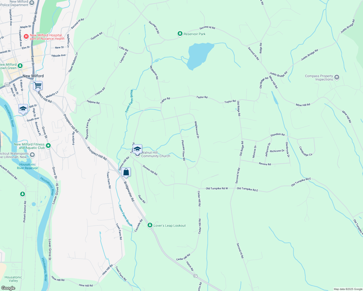 map of restaurants, bars, coffee shops, grocery stores, and more near 20 Pleasant View Road in New Milford