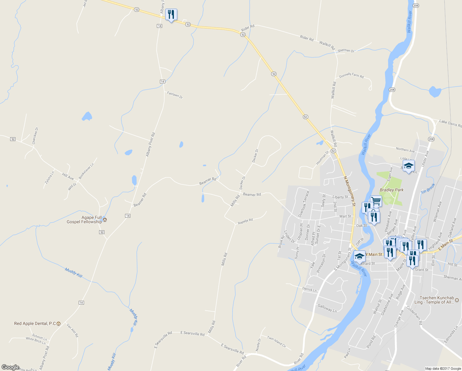 map of restaurants, bars, coffee shops, grocery stores, and more near 7 Decker Drive in Walden