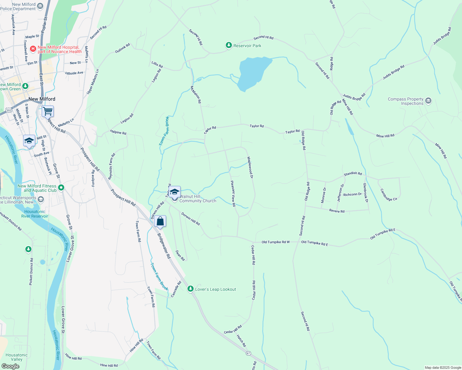 map of restaurants, bars, coffee shops, grocery stores, and more near 20 Pleasant View Road in New Milford