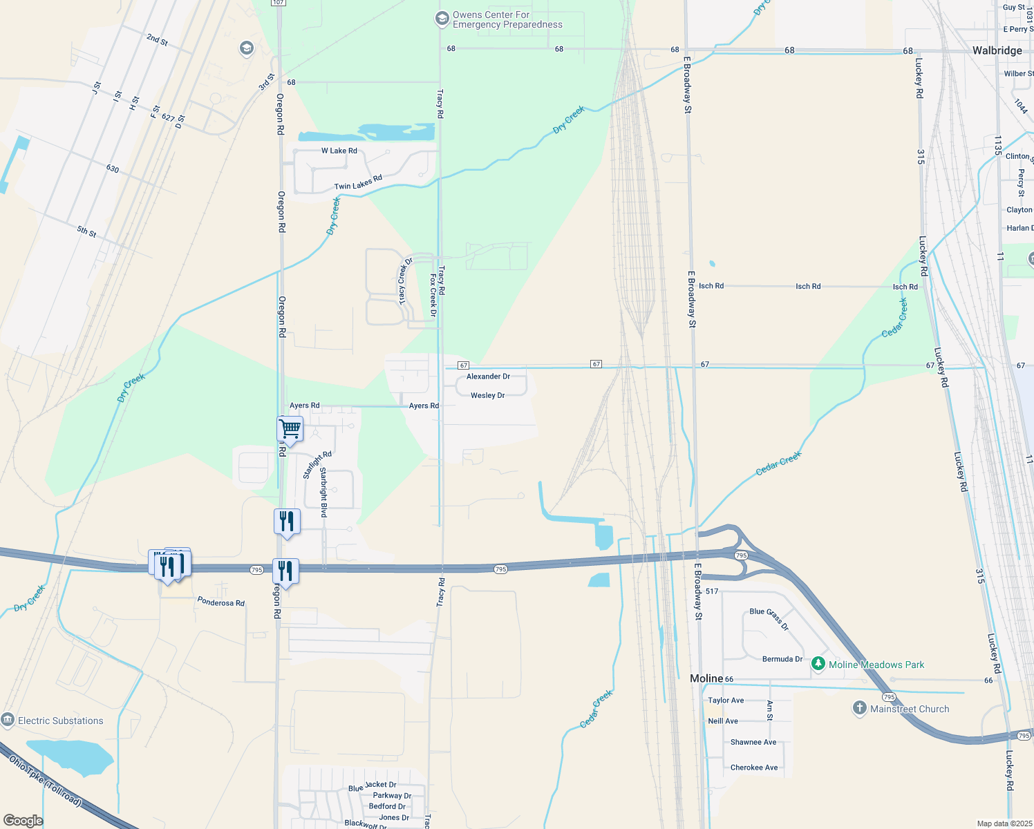 map of restaurants, bars, coffee shops, grocery stores, and more near 6562 Emch Rd in Walbridge