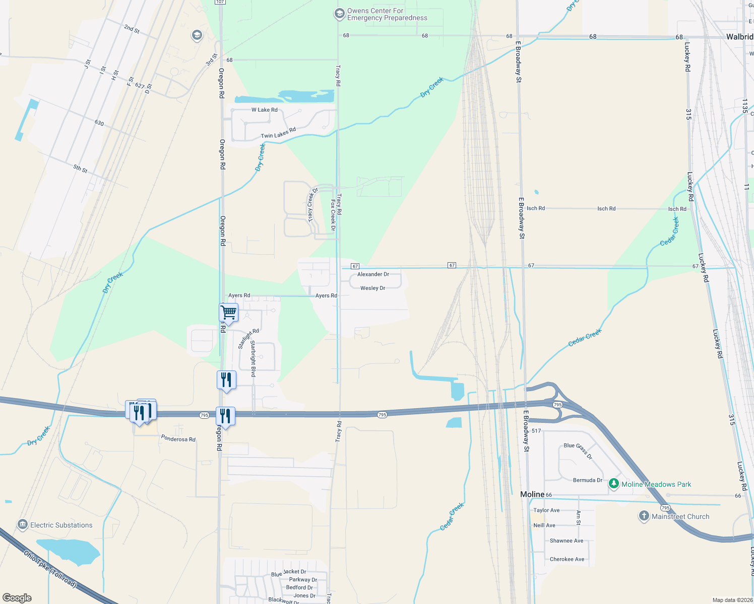 map of restaurants, bars, coffee shops, grocery stores, and more near 6638 Emch Rd in Walbridge