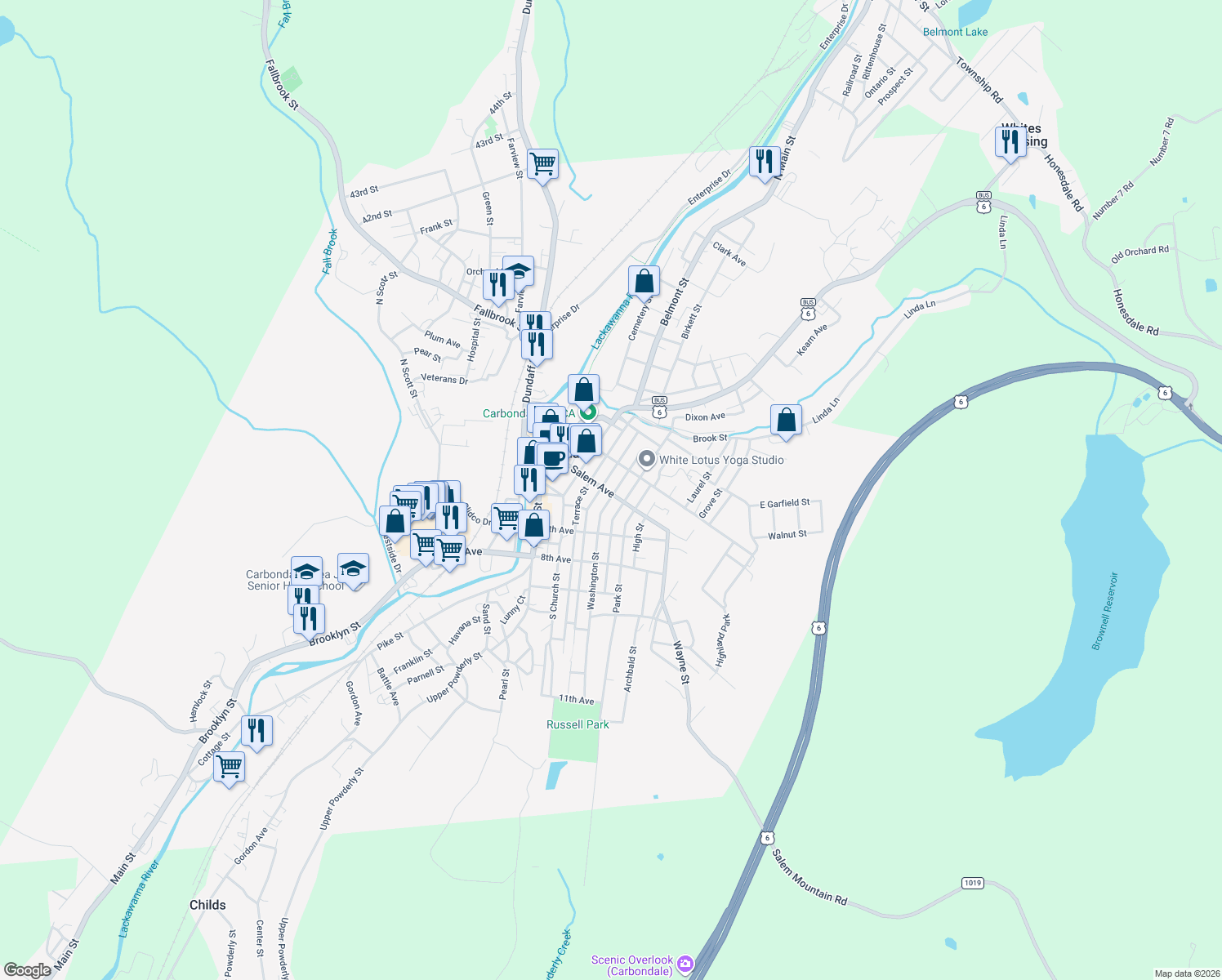 map of restaurants, bars, coffee shops, grocery stores, and more near 51 Washington Street in Carbondale