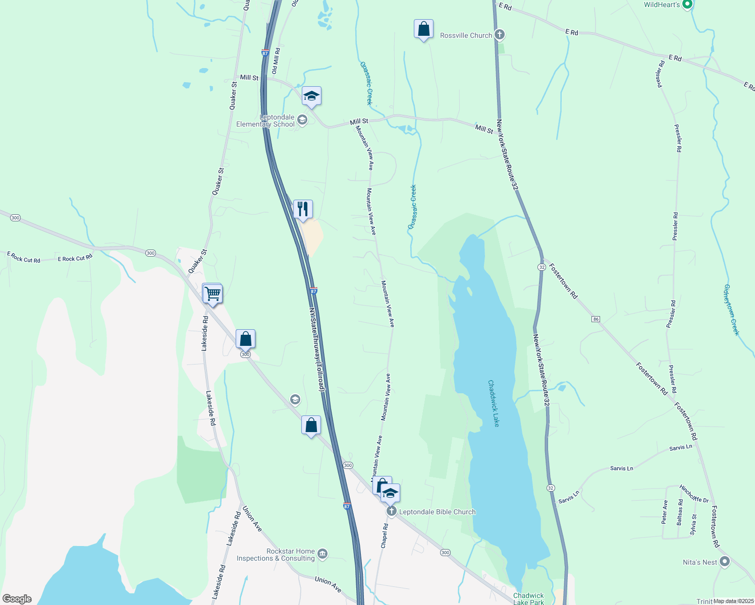 map of restaurants, bars, coffee shops, grocery stores, and more near 8 Stonewall Lane in Wallkill