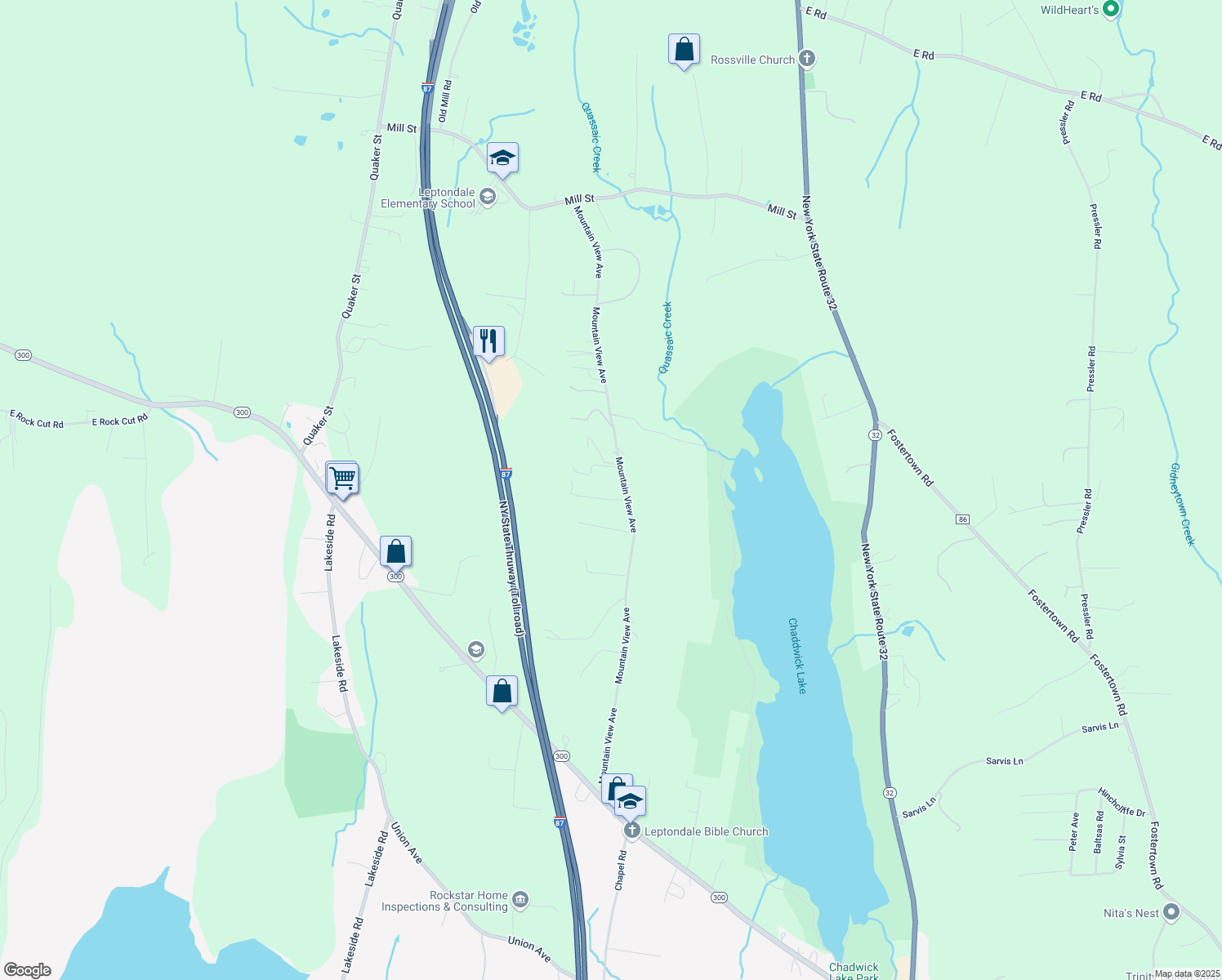 map of restaurants, bars, coffee shops, grocery stores, and more near 8 Stonewall Lane in Wallkill