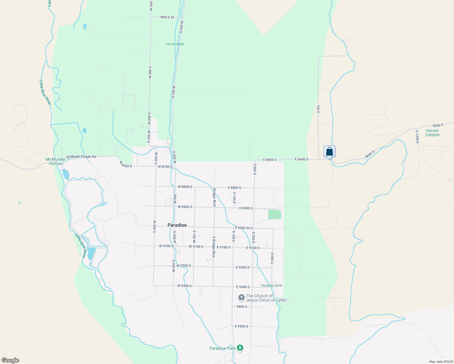 map of restaurants, bars, coffee shops, grocery stores, and more near 65 East 8800 South in Paradise