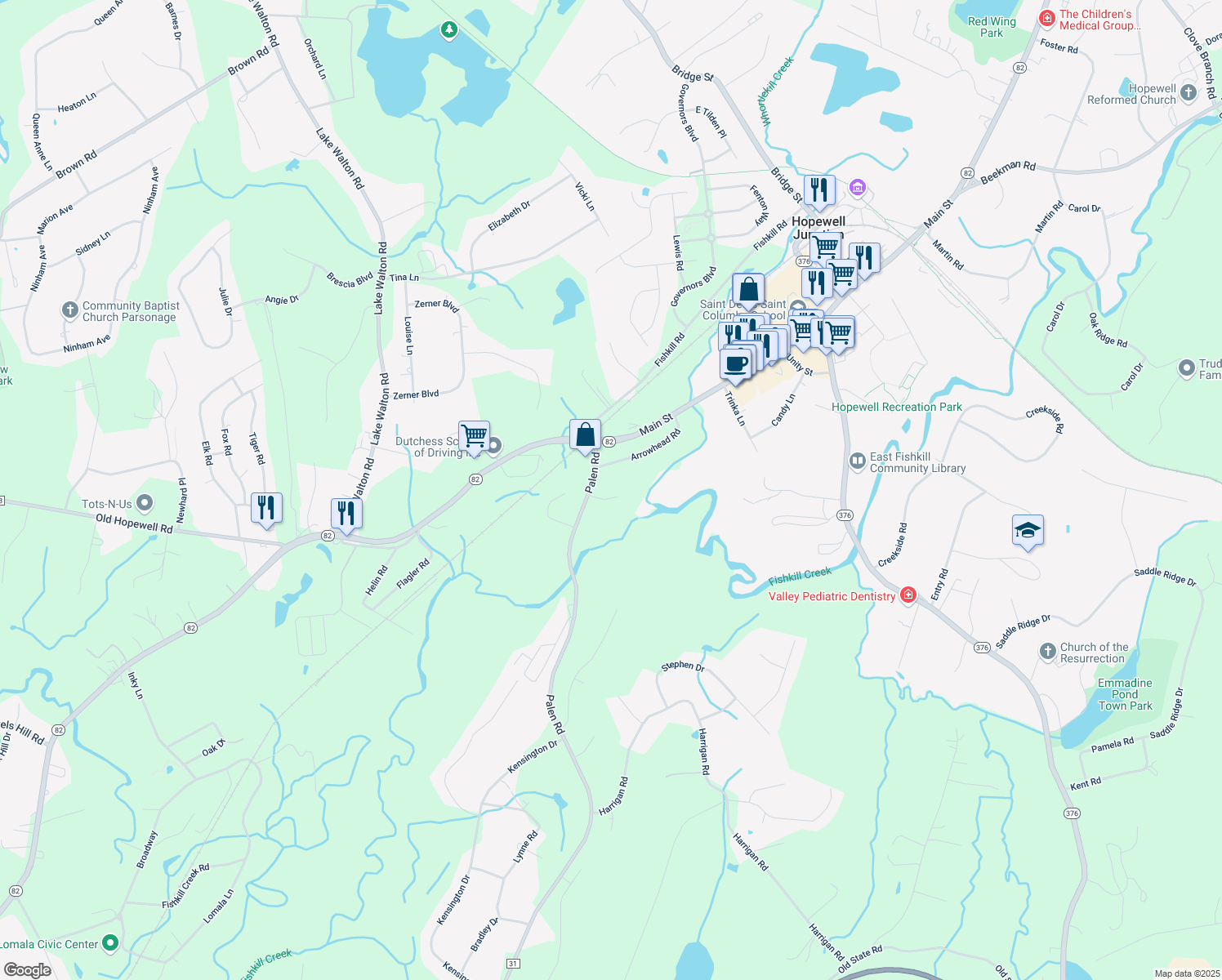 map of restaurants, bars, coffee shops, grocery stores, and more near 3 Brook Ln in Hopewell Junction