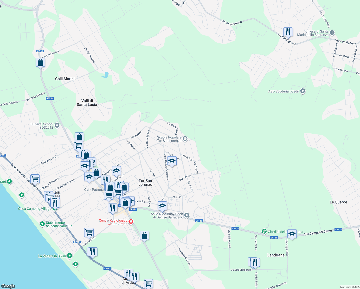 map of restaurants, bars, coffee shops, grocery stores, and more near 49 Via Metauro in Marina di Ardea