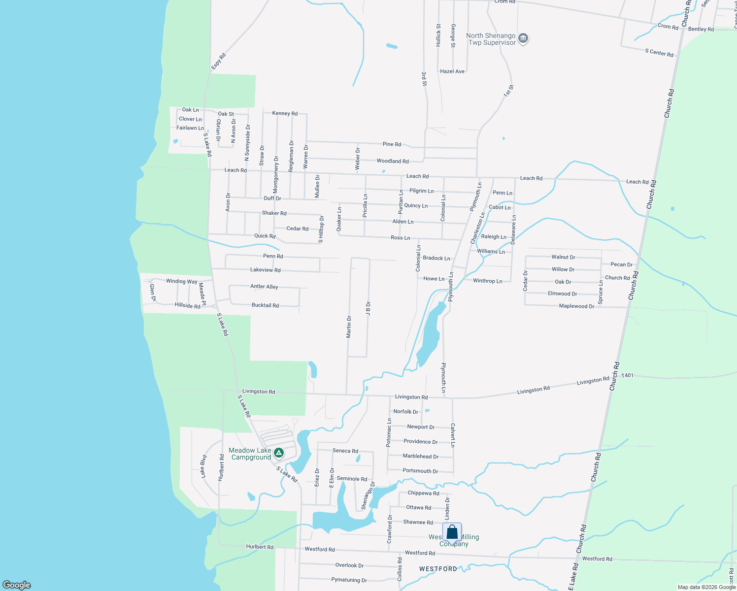 map of restaurants, bars, coffee shops, grocery stores, and more near J B Dr in Pymatuning Central