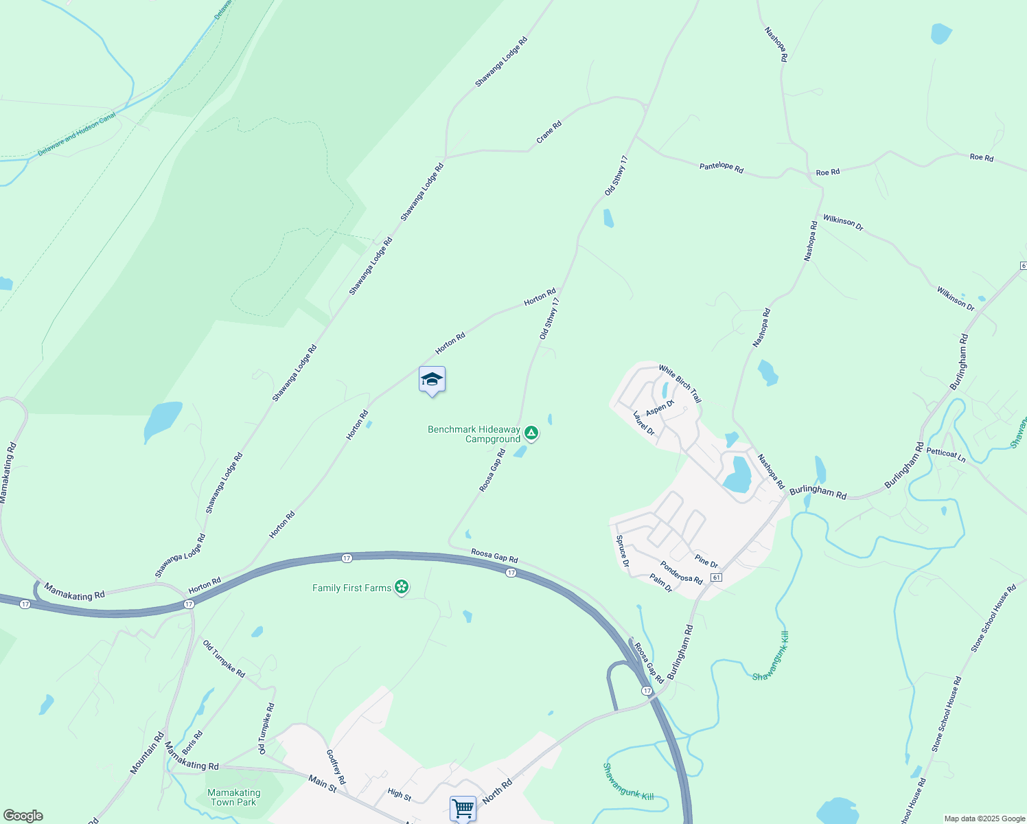 map of restaurants, bars, coffee shops, grocery stores, and more near 285-287 Roosa Gap Road in Bloomingburg