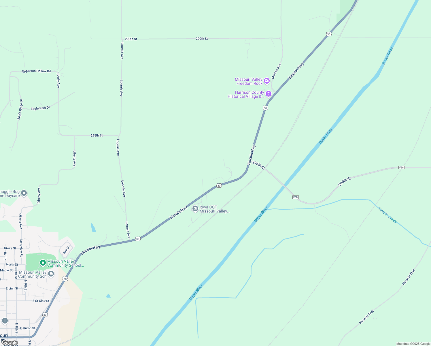 map of restaurants, bars, coffee shops, grocery stores, and more near 2323 Ann Street in Missouri Valley