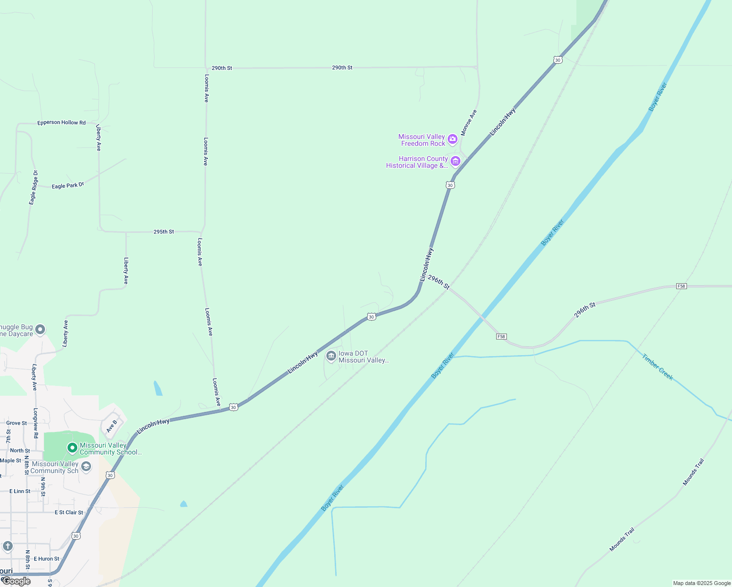 map of restaurants, bars, coffee shops, grocery stores, and more near 2323 Ann Street in Missouri Valley