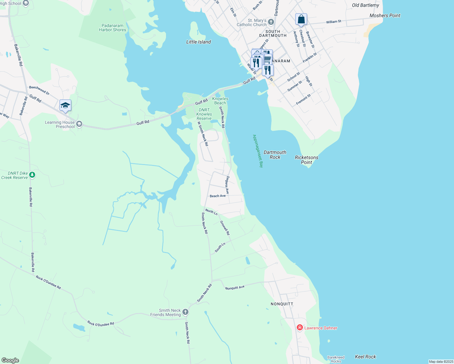 map of restaurants, bars, coffee shops, grocery stores, and more near 95 Degaris Avenue in Dartmouth