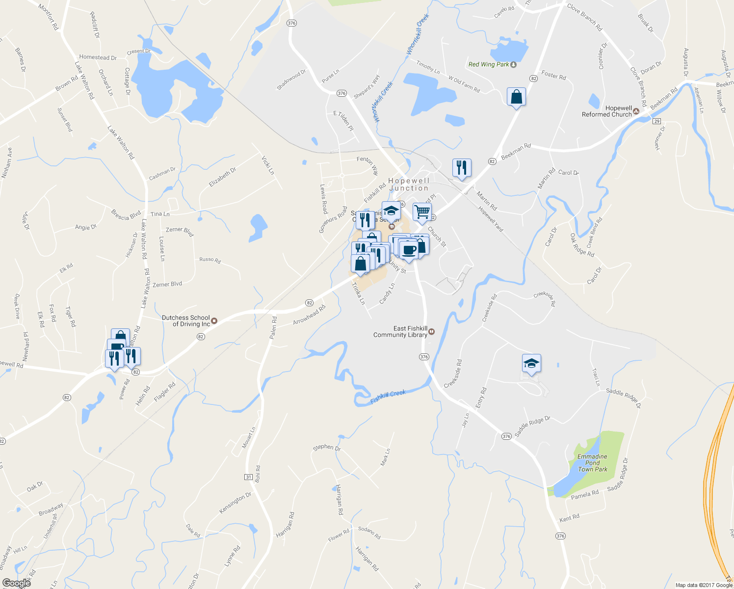 map of restaurants, bars, coffee shops, grocery stores, and more near 6 Trinka Ln in Hopewell Junction