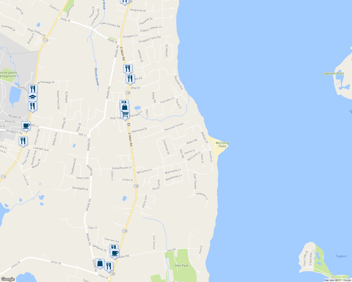map of restaurants, bars, coffee shops, grocery stores, and more near 265 Windstone Drive in Portsmouth