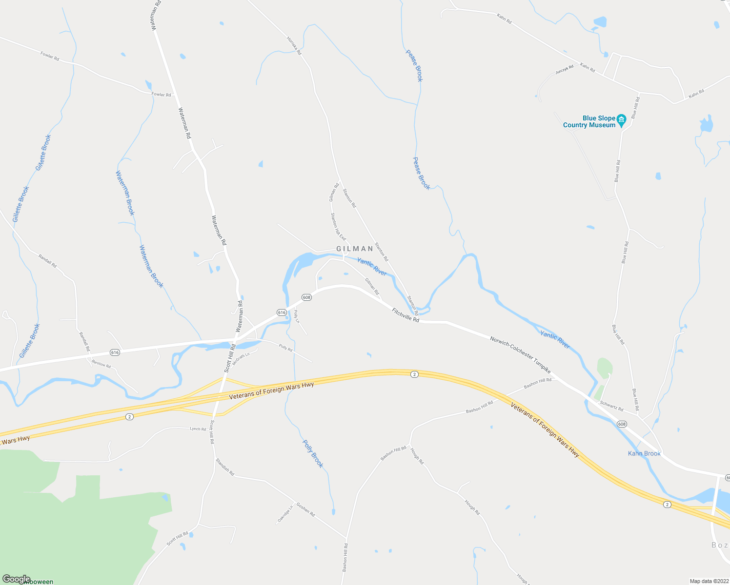 map of restaurants, bars, coffee shops, grocery stores, and more near 510 Fitchville Road in Bozrah