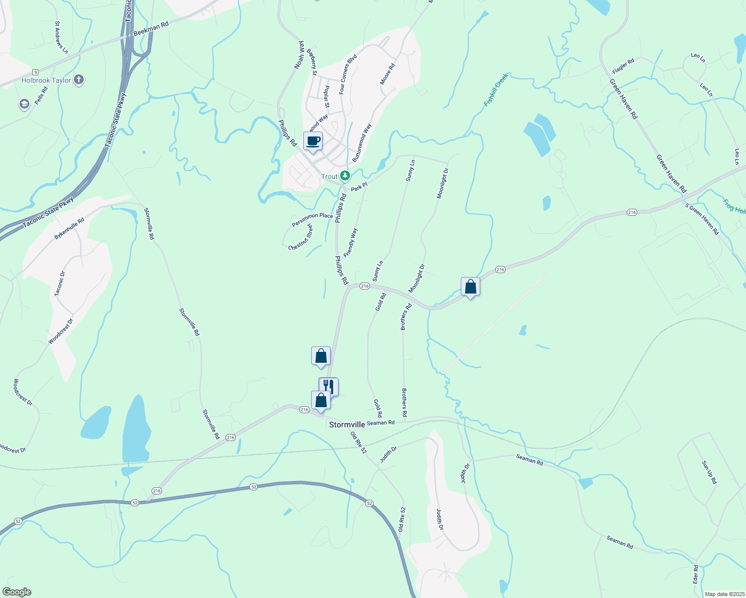 map of restaurants, bars, coffee shops, grocery stores, and more near 14 Gold Road in Stormville