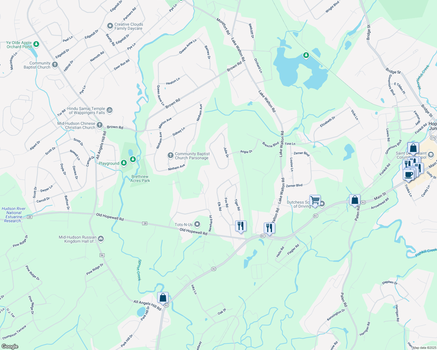 map of restaurants, bars, coffee shops, grocery stores, and more near 30 Julie Drive in Hopewell Junction