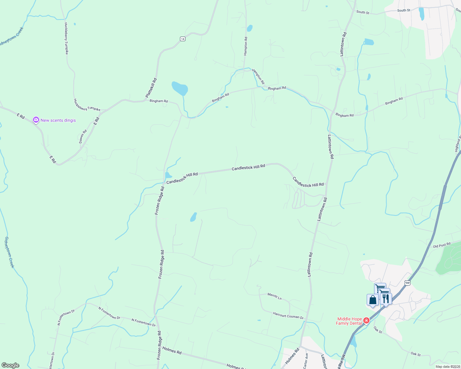 map of restaurants, bars, coffee shops, grocery stores, and more near 345 Candlestick Hill Road in Newburgh