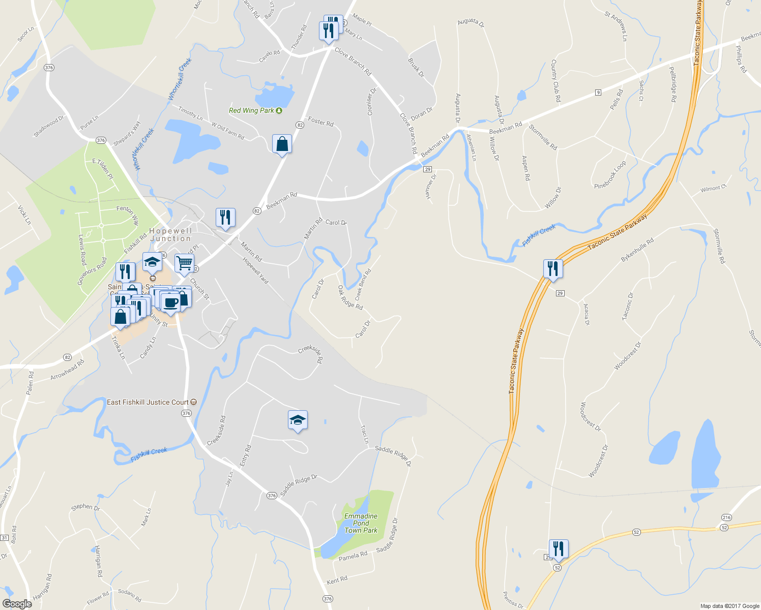 map of restaurants, bars, coffee shops, grocery stores, and more near 263 Oak Ridge Road in Hopewell Junction
