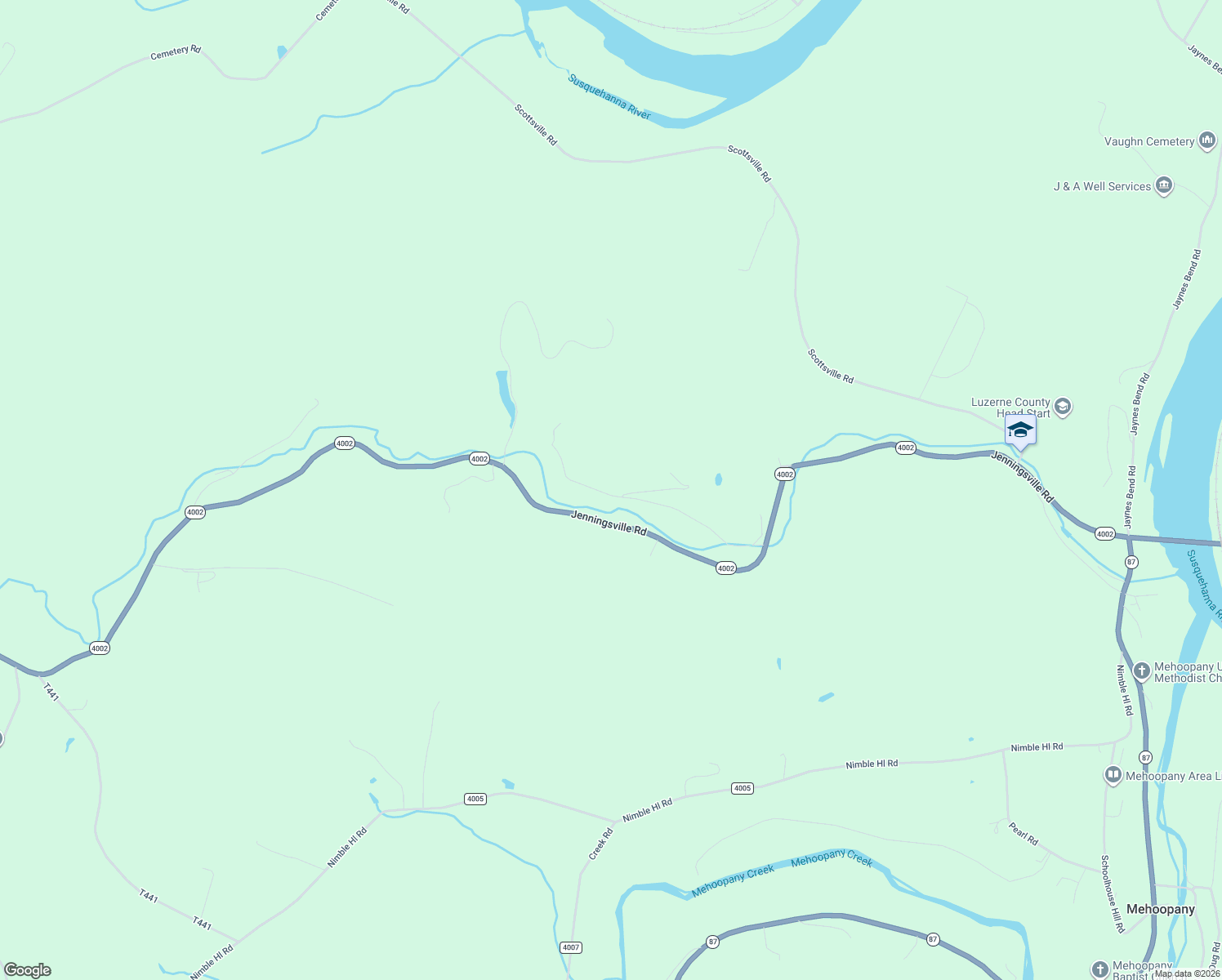 map of restaurants, bars, coffee shops, grocery stores, and more near 686 Shady Lane Road in Mehoopany