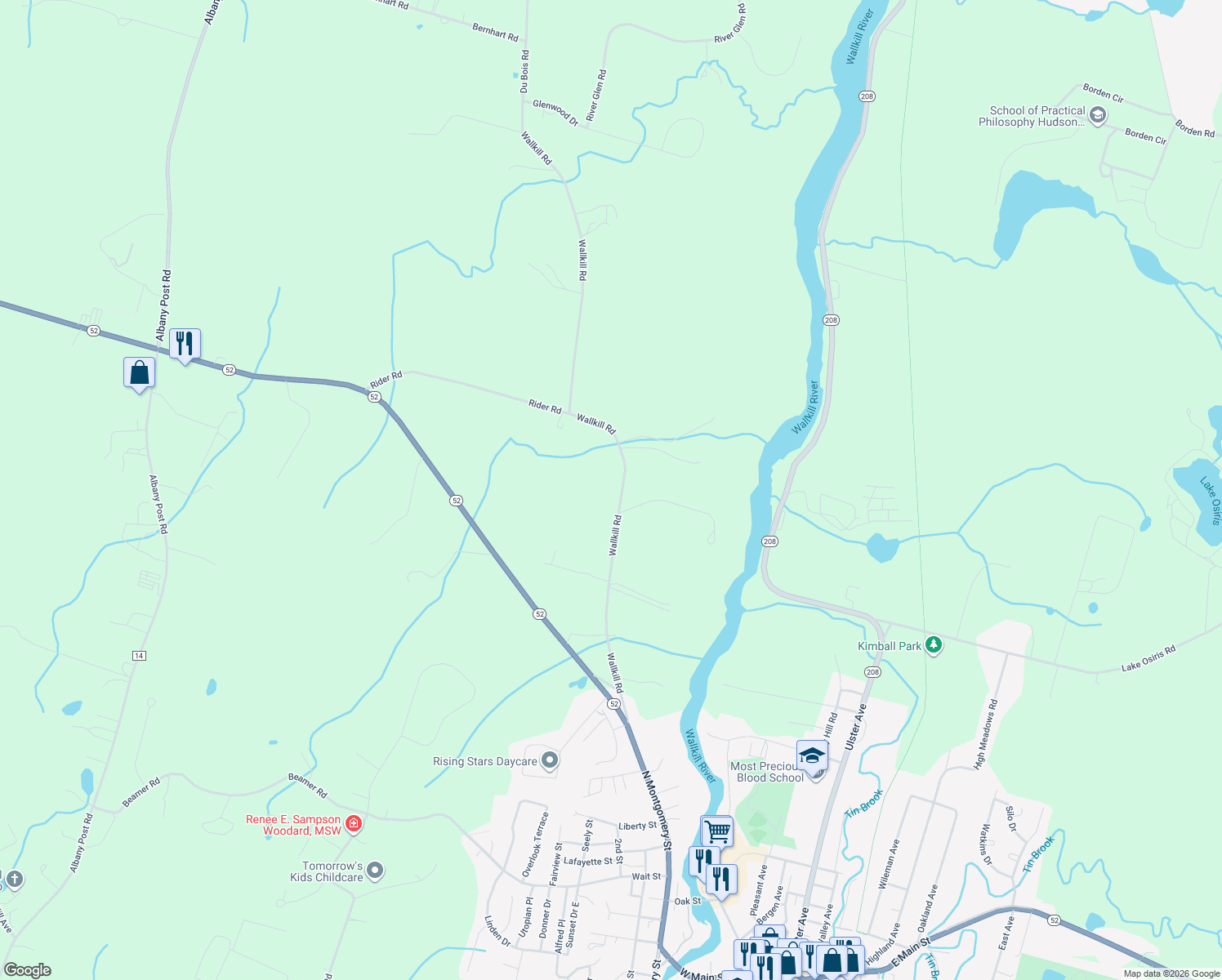 map of restaurants, bars, coffee shops, grocery stores, and more near 133 Wallkill Road in Walden