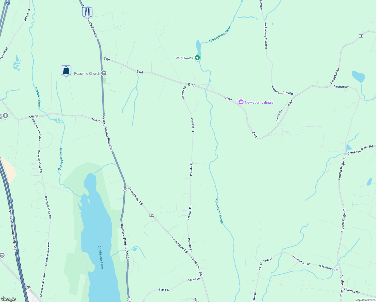 map of restaurants, bars, coffee shops, grocery stores, and more near 168 Pressler Road in Wallkill