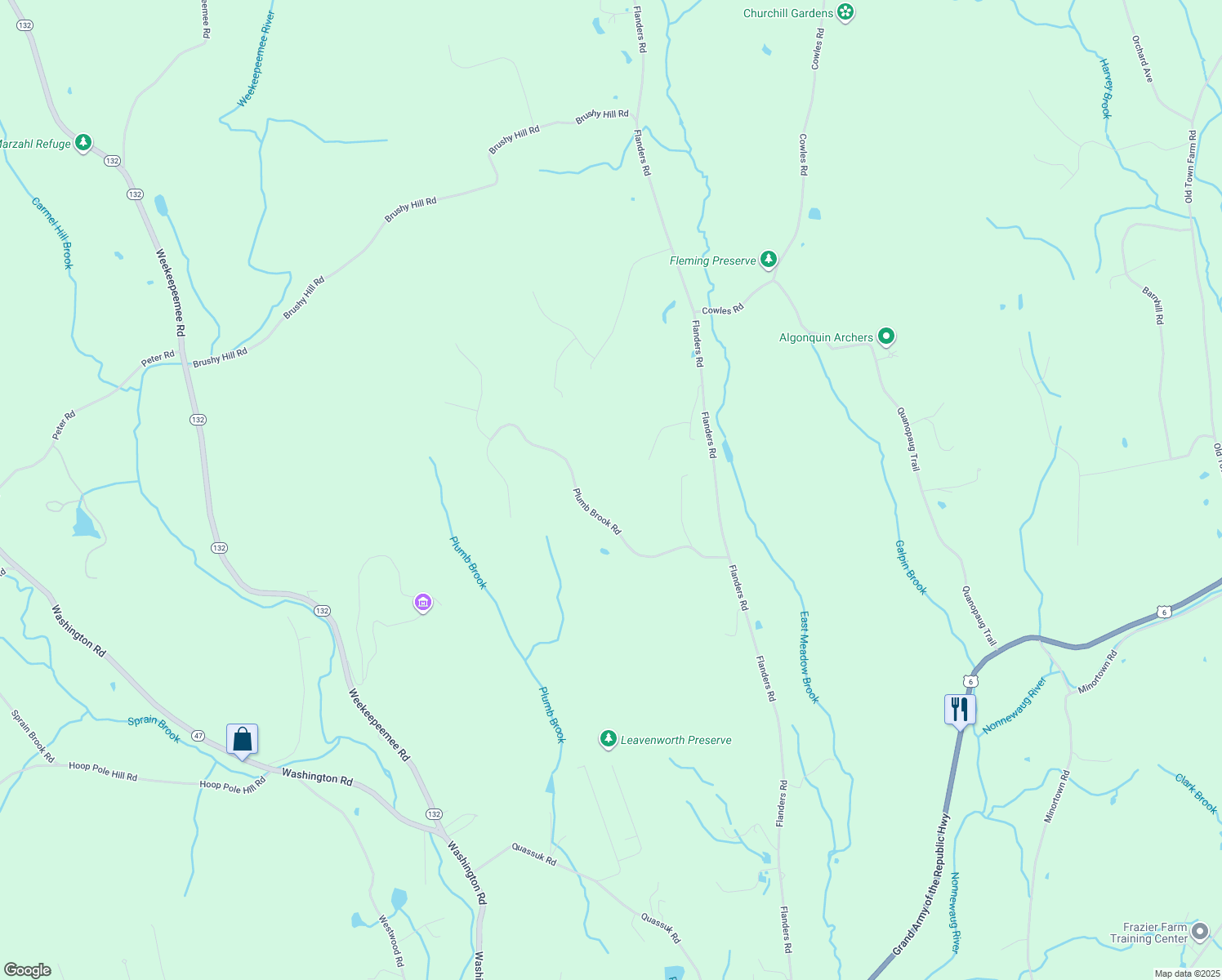 map of restaurants, bars, coffee shops, grocery stores, and more near 86 Plumb Brook Road in Woodbury