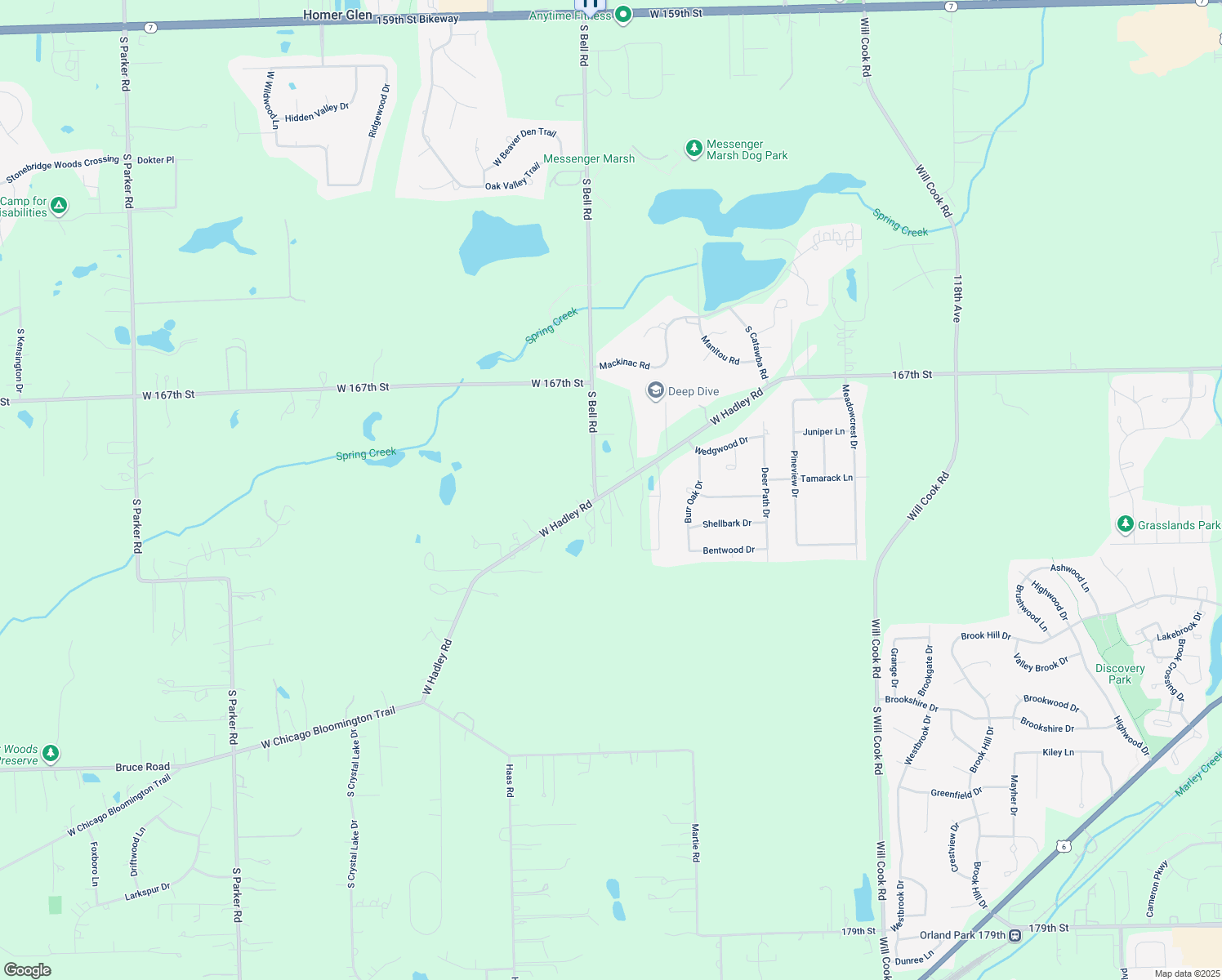 map of restaurants, bars, coffee shops, grocery stores, and more near West Hadley Road in Homer Glen