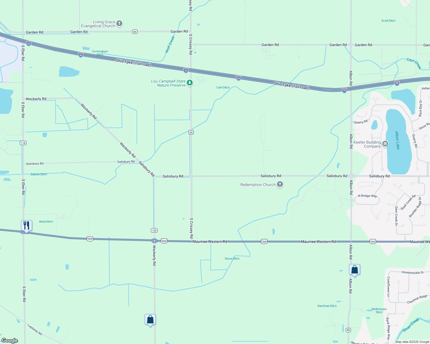 map of restaurants, bars, coffee shops, grocery stores, and more near 9060 Salisbury Rd in Monclova