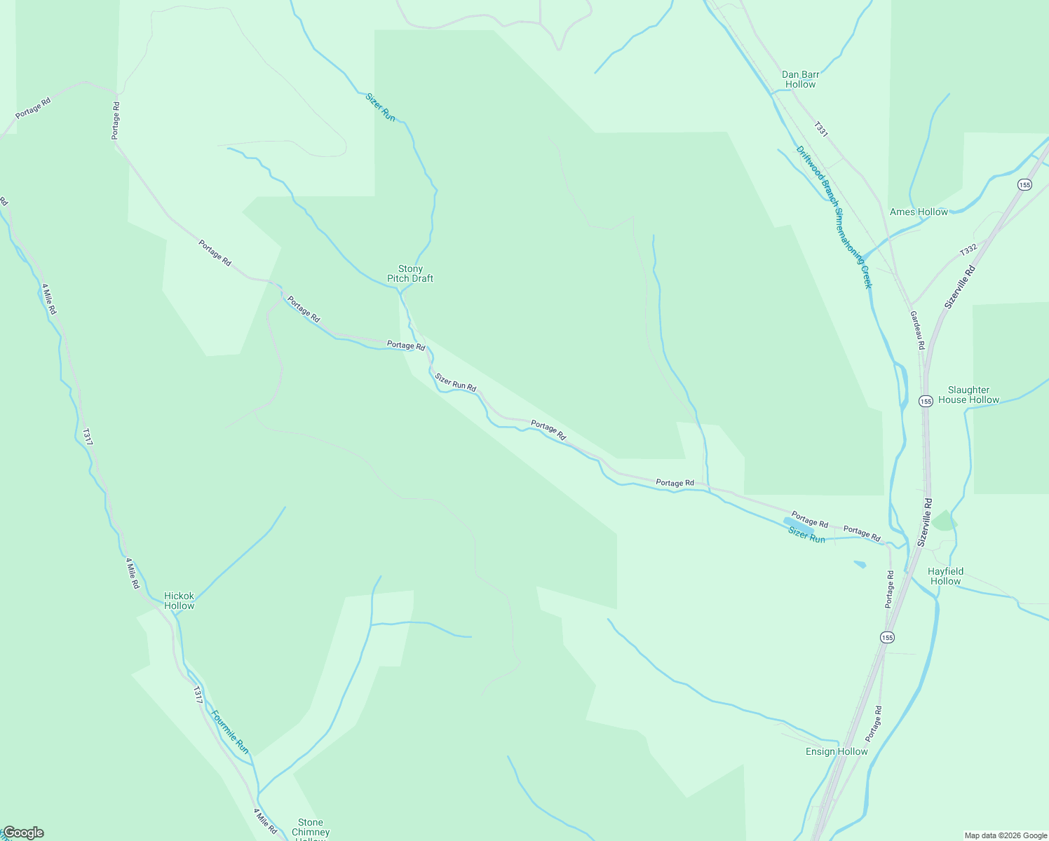 map of restaurants, bars, coffee shops, grocery stores, and more near Sizer Run Road in Emporium