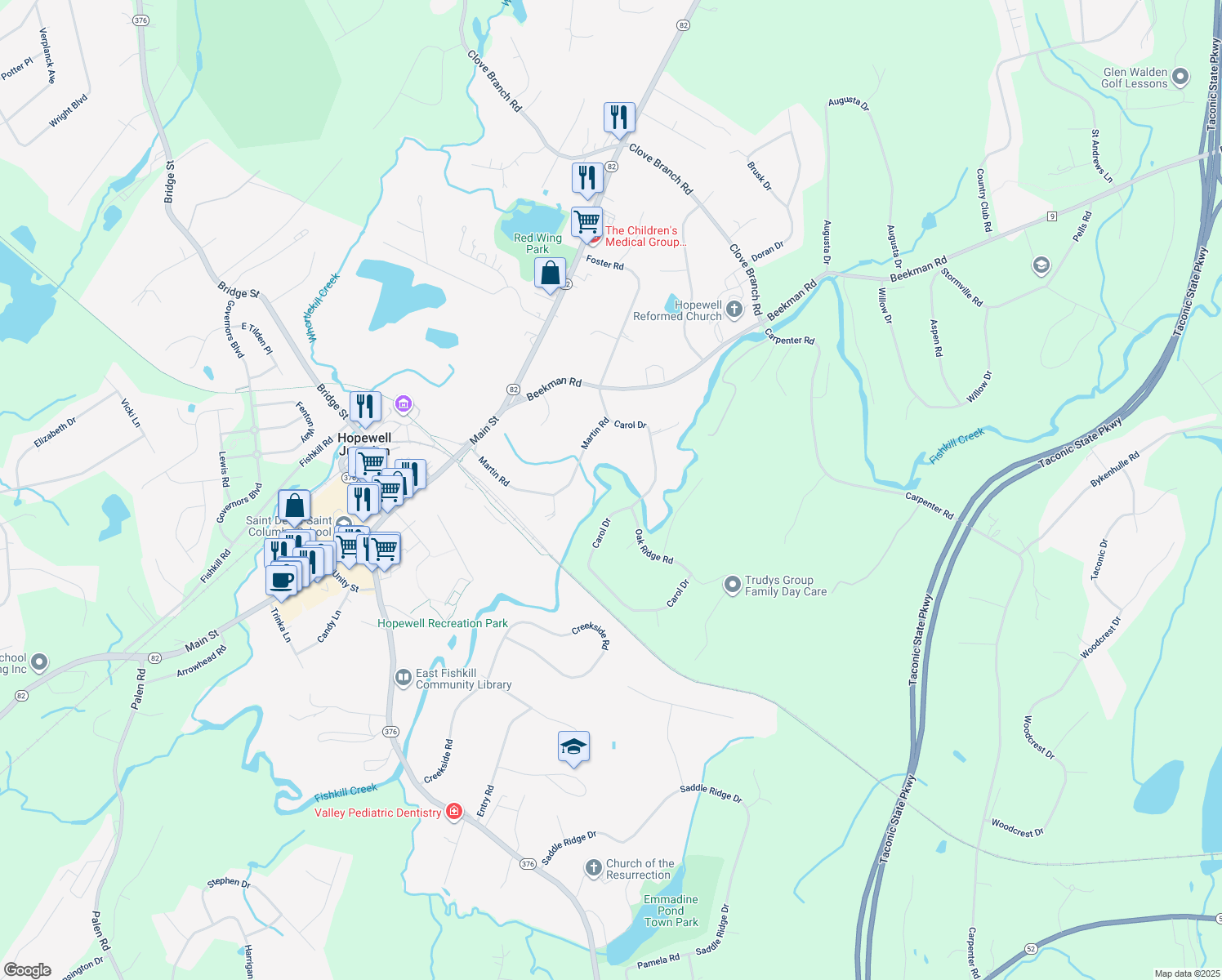 map of restaurants, bars, coffee shops, grocery stores, and more near 47 Carol Drive in Hopewell Junction