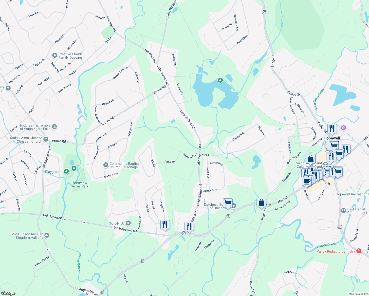 map of restaurants, bars, coffee shops, grocery stores, and more near 17 Brescia Blvd in Hopewell Junction