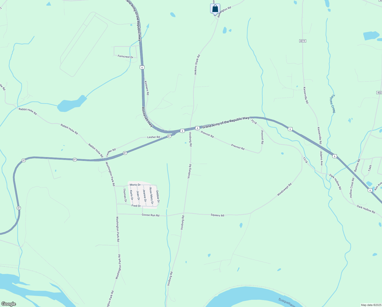 map of restaurants, bars, coffee shops, grocery stores, and more near 27 Vosburg Road in Tunkhannock