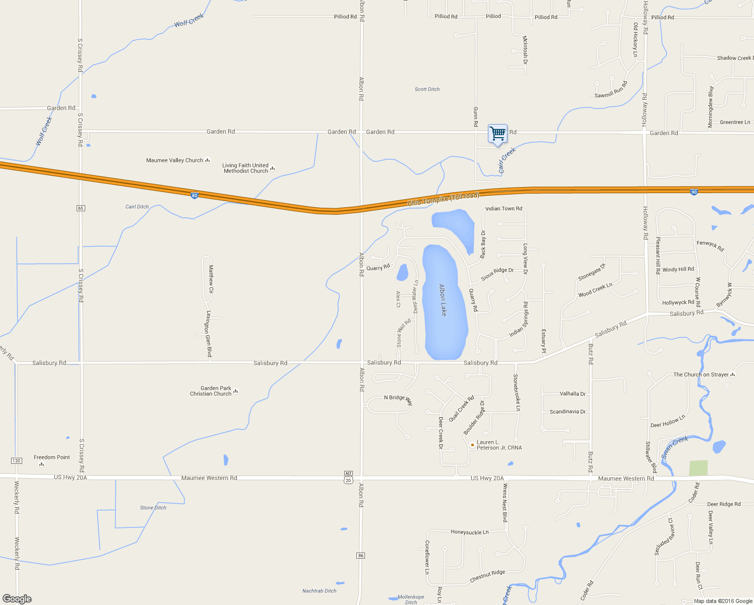map of restaurants, bars, coffee shops, grocery stores, and more near 3061 Albon Road in Maumee